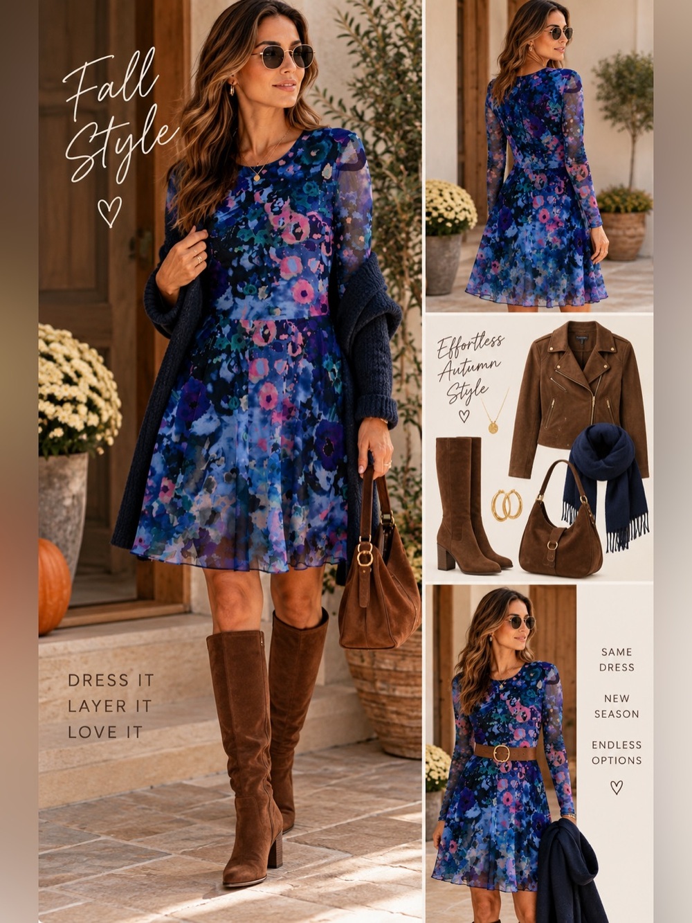 Desigual Blue & Pink Floral Long-Sleeve A-Line Dress
